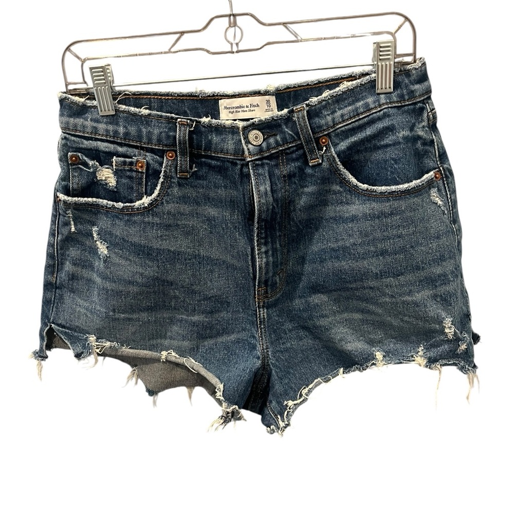 Abercrombie & Fitch High Rise Mom Blue Jean Shorts Distressed Casual Size 10